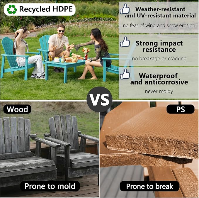 Stackable Adirondack Chairs Set of 4, Compact HDPE, Aruba | 26.3" Wide HDPE - Image 4