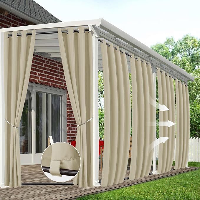 Windproof Outdoor Curtains for Patio Waterproof 6 Pcs 54x84 In Cream | Grommet by HolidayIdeas