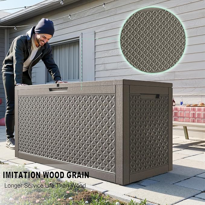 110 Gallon Outdoor Deck Box, Resin Waterproof Storage Box - Image 3