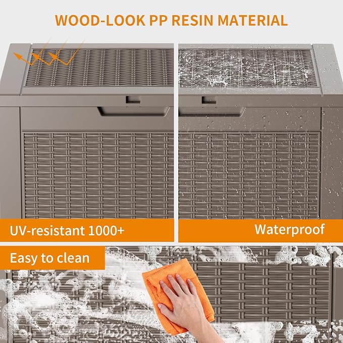 DRATO 36 Gallon Outdoor Storage Box Waterproof, Lockable Resin Deck Box - Image 4