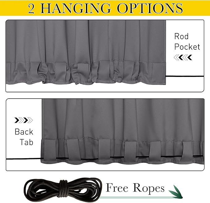 NICETOWN 2 Panels Windproof Blackout Outdoor Curtains W46xL80 Grey | Waterproof - Image 3