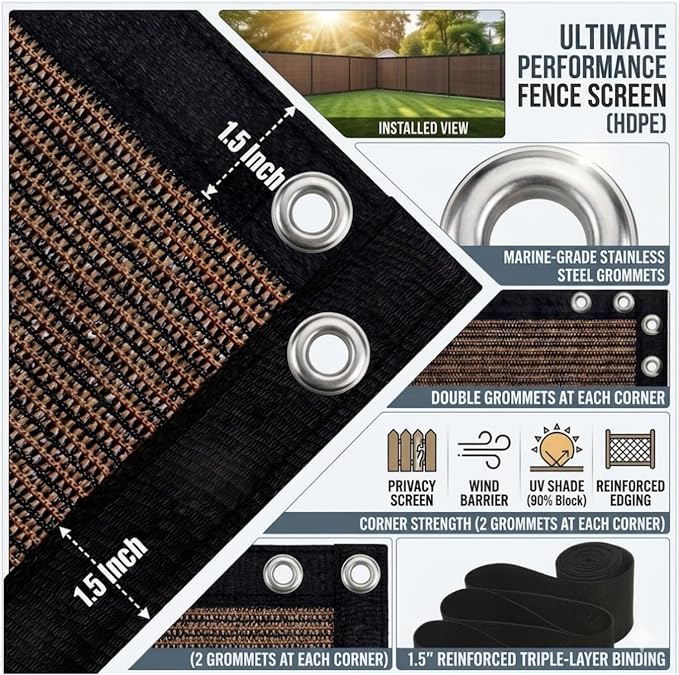 EMERIT 90% Sun Shade Cloth, 50 MPH Wind-Resistant Tarp - Image 2