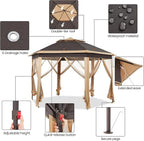 Yaheetech 13x13 Pop Up Gazebo Double-Tier w/Mesh Netting Patio Canopy Brown | - Image 4