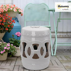 Outsunny 14" x 17" Ceramic Garden Stool Strong Glazed Material White | - Image 2