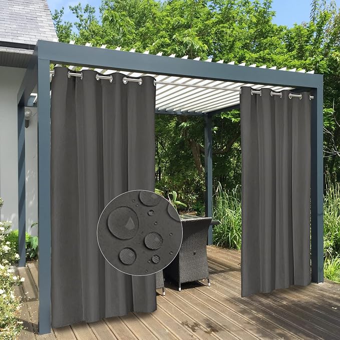Easy-Going 100% Waterproof Outdoor Curtains 54x96 inch, Dark Grey | Windproof by Easy-Going