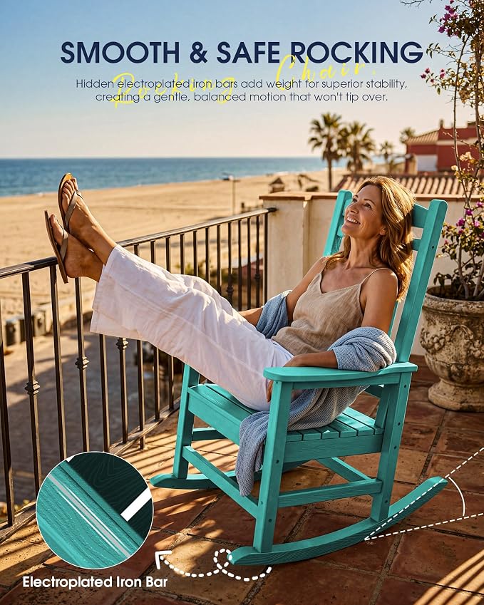 Oversized Outdoor Rocking Chairs Set of 2, HDPE Porch Rocker, Aruba | - Image 9
