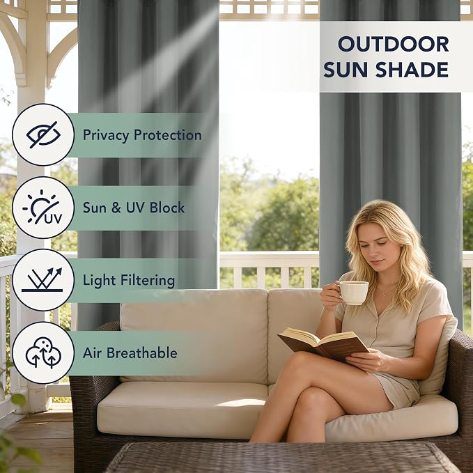 Patio Curtains Outdoor Waterproof, Privacy Drapes | Weatherproof & Sun Blocking - Image 3