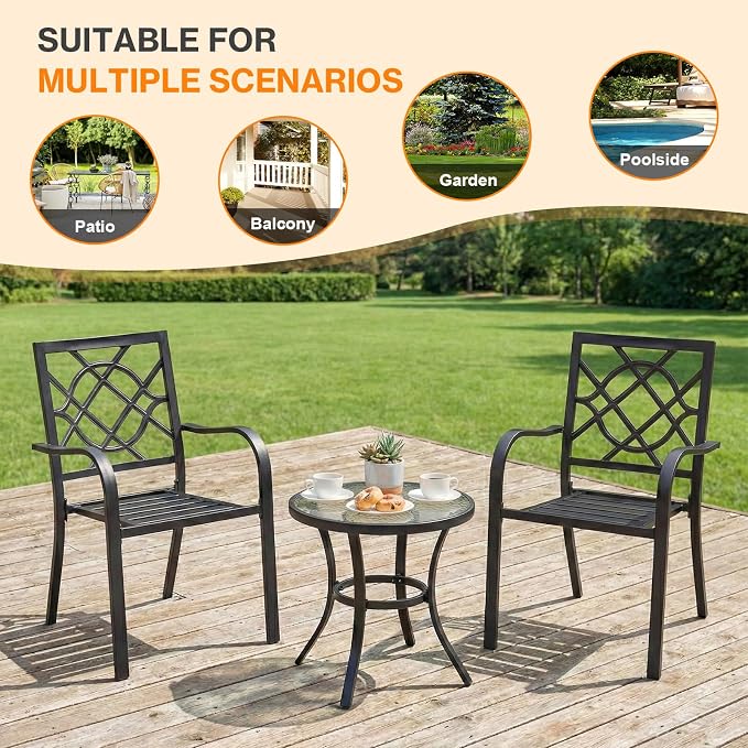 Patio Dining Chairs Set of 2, Stackable Metal High Back Chairs Set - Image 7