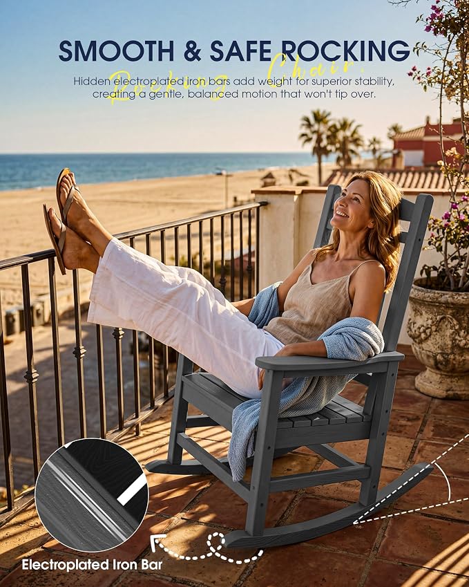 Oversized Outdoor Rocking Chairs Set of 2, HDPE Porch Rockers - Image 9
