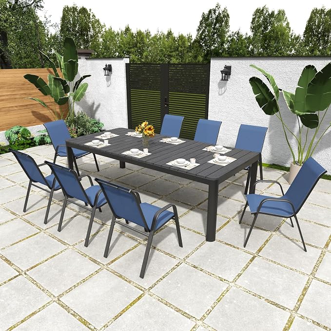 Navy Patio Chairs Set of 6, Stackable Outdoor Dining Chairs - Image 8