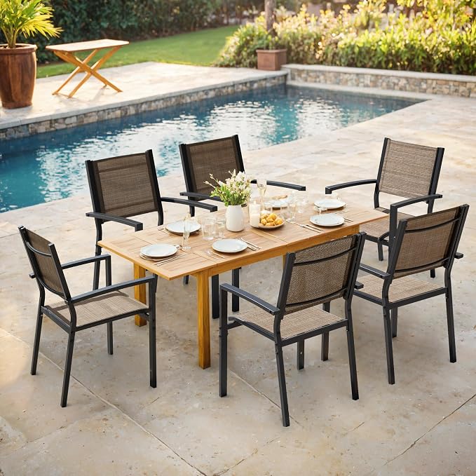 Flamaker Patio Chairs Textilene Outdoor Chairs Set of 6 Stackable Dining Chair - Image 7
