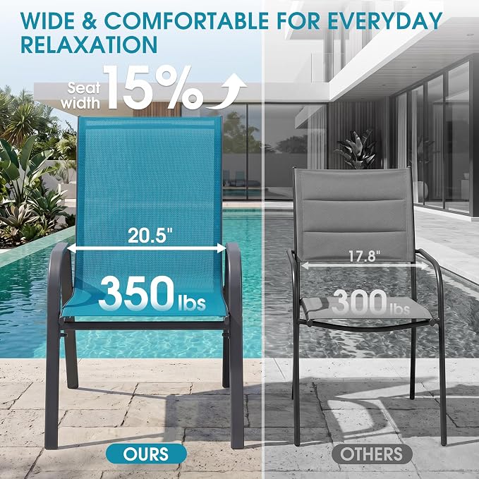 24.4" Wide Outdoor Stackable Chairs Set of 8 | Stacking Patio Chairs - Image 5