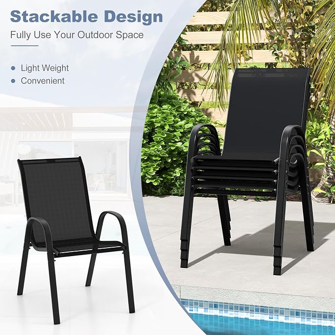 COSTWAY Patio Stackable Dining Chairs Set of 4 - Image 7