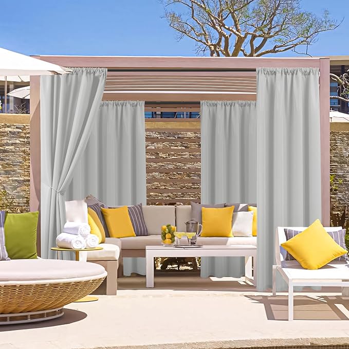 Outdoor Curtains for Patio Waterproof Rod Pocket 4 Pcs 54x95 Silver Grey | - Image 2