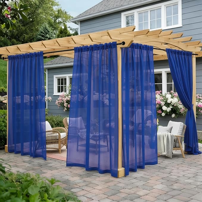 Outdoor Sheer Curtains for Patio Waterproof, 4 Panels Rod Pocket Indoor/Outdoor by Awnmeow