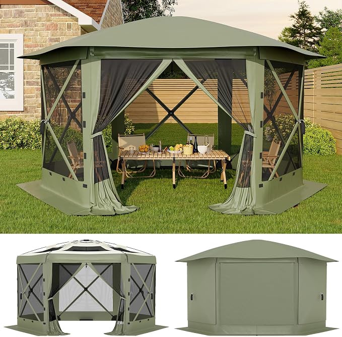 11.5FT Pop-Up Gazebo Tent with Mesh Netting, Removable Top & Wind Cloths | by GarveeLife