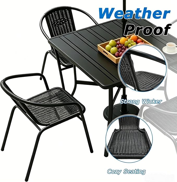 4 Pack Black Stackable Outdoor Rattan Chairs, All-Weather Patio Seating - Image 4