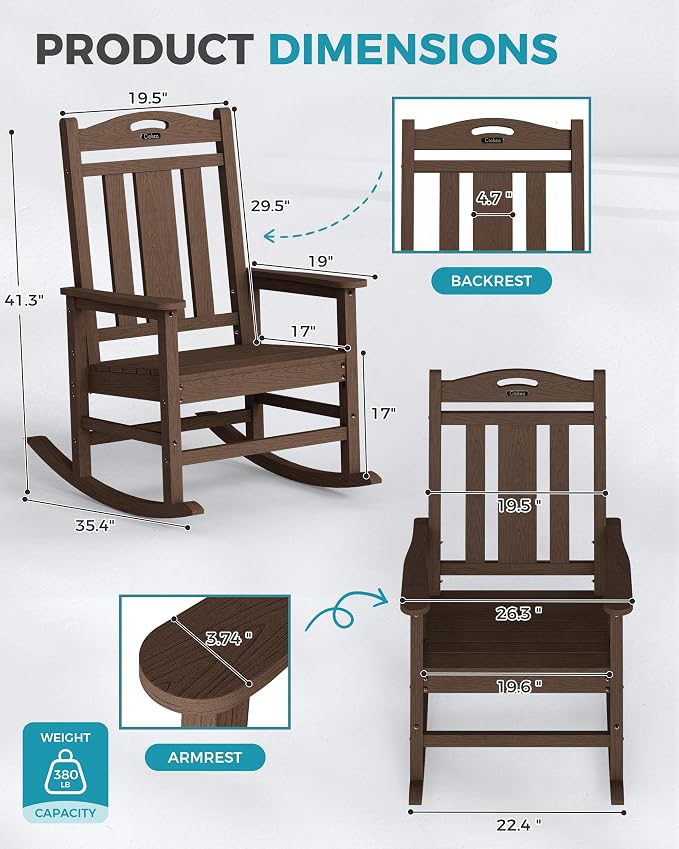 Oversized Outdoor Rocking Chairs Set of 8, 380lbs Heavy-Duty Large Patio Rocker - Image 2