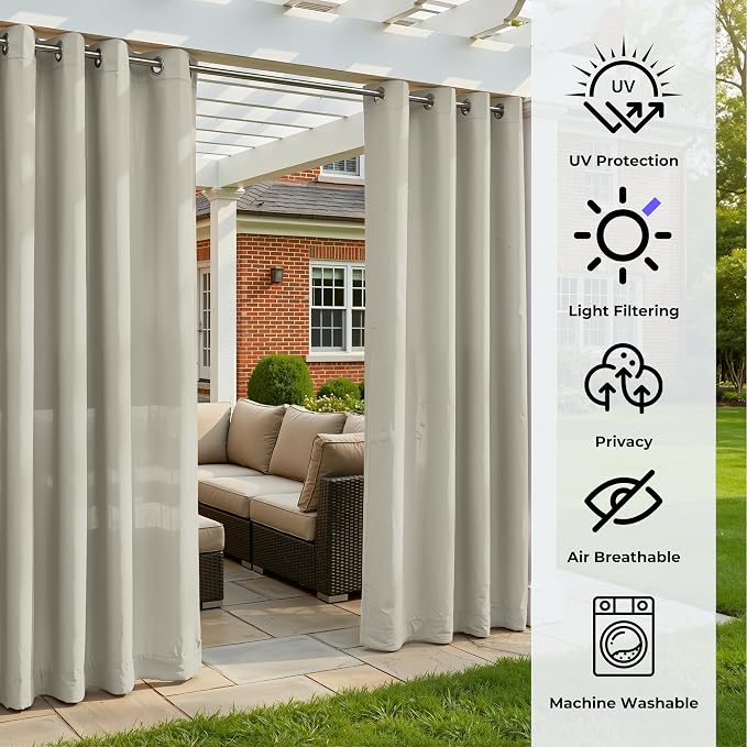 Set of 4 Outdoor Curtains for Patio Waterproof, Breathable Grommet Panels for - Image 4