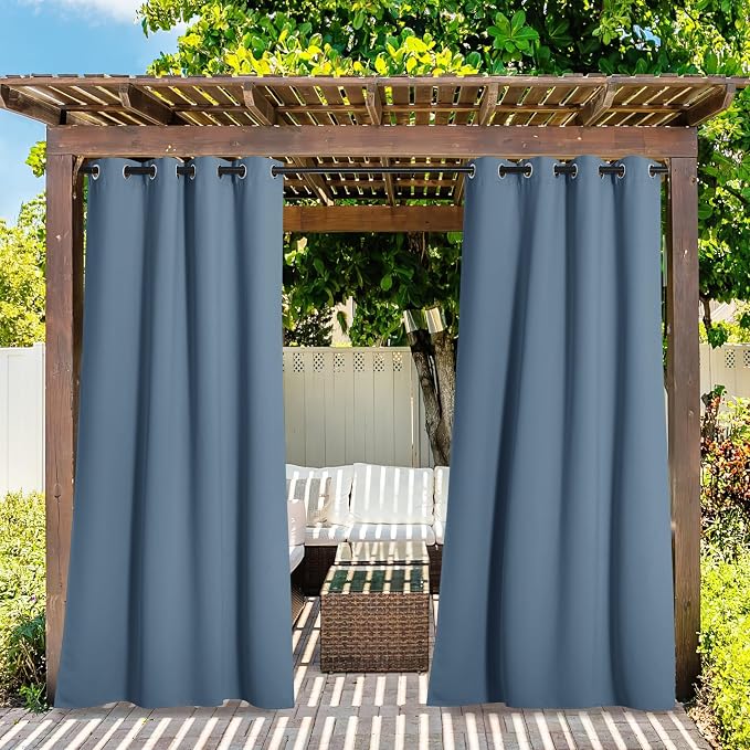 NICETOWN 2 Panels Stone Blue Blackout Outdoor Curtains - Image 2