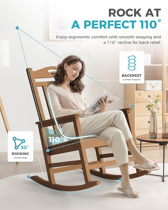 Oversized Outdoor Rocking Chairs Set of 6, 380lbs Heavy-Duty Large Patio Rocker - Image 5