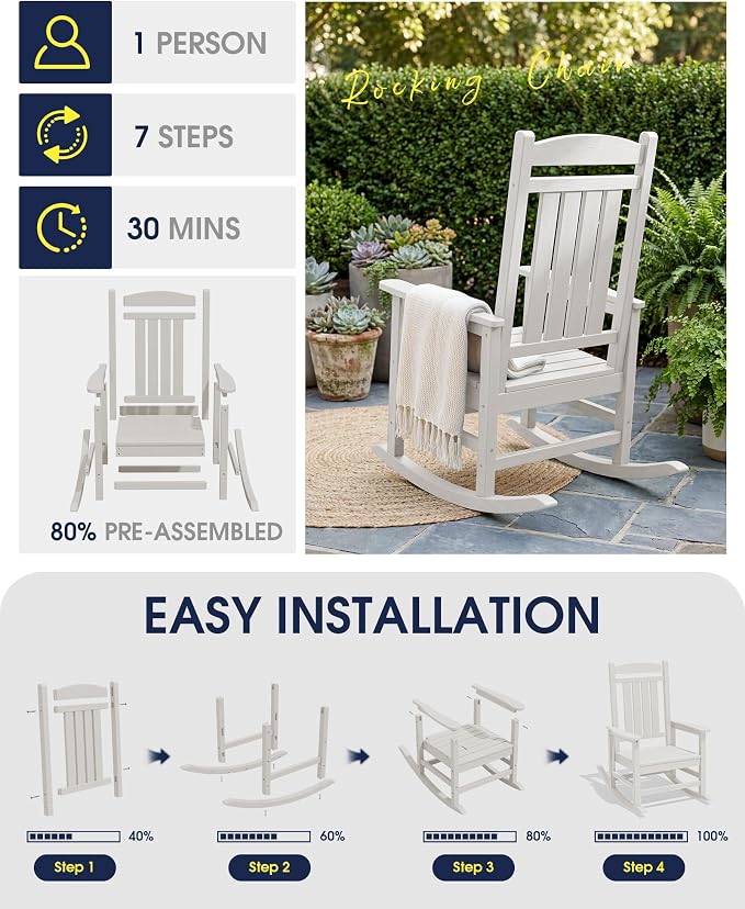 Oversized Outdoor Rocking Chairs Set of 6, HDPE Porch Rocker - Image 8