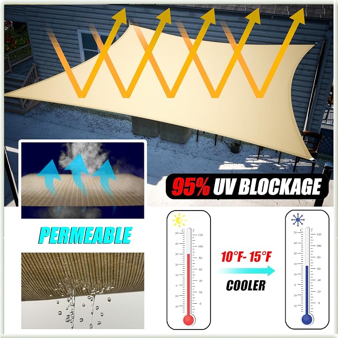 Amgo Custom Size 21' x 23' x 31.1' Beige Right Triangle Sun Shade Sail UPF50+ - Image 2