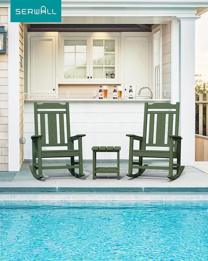 SERWALL Oversized Outdoor Rocking Chairs Set of 4, Patio Rocker, Avocado | - Image 2