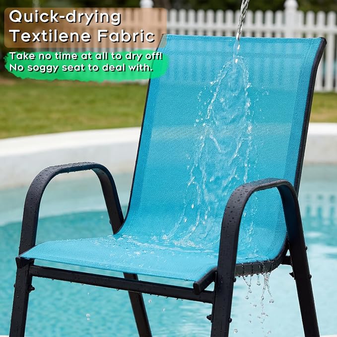 Outdoor Patio Chairs Set of 8 Stackable Dining Chairs All-Weather Textilene - Image 4