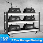 3-Tier Garage Shelving Heavy Duty, 1600lbs Load Capacity Utility Rack Shelves & - Image 4