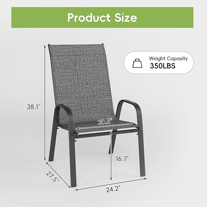Patio Chairs Set of 8, Stackable Outdoor Dining Chairs - Image 3