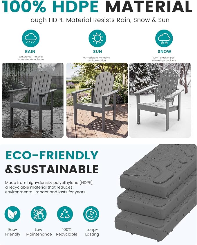SERWALL HDPE Stackable Adirondack Chairs Set of 2, Space-Saving - Image 5