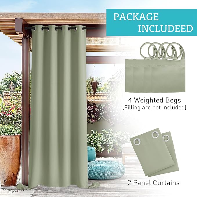 RYB HOME Outdoor Curtains for Patio Waterproof, Windproof - Image 8