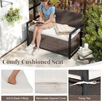 RELAX4LIFE Wicker Rattan Outdoor Storage Loveseat Bench Mix Brown Off White | - Image 5