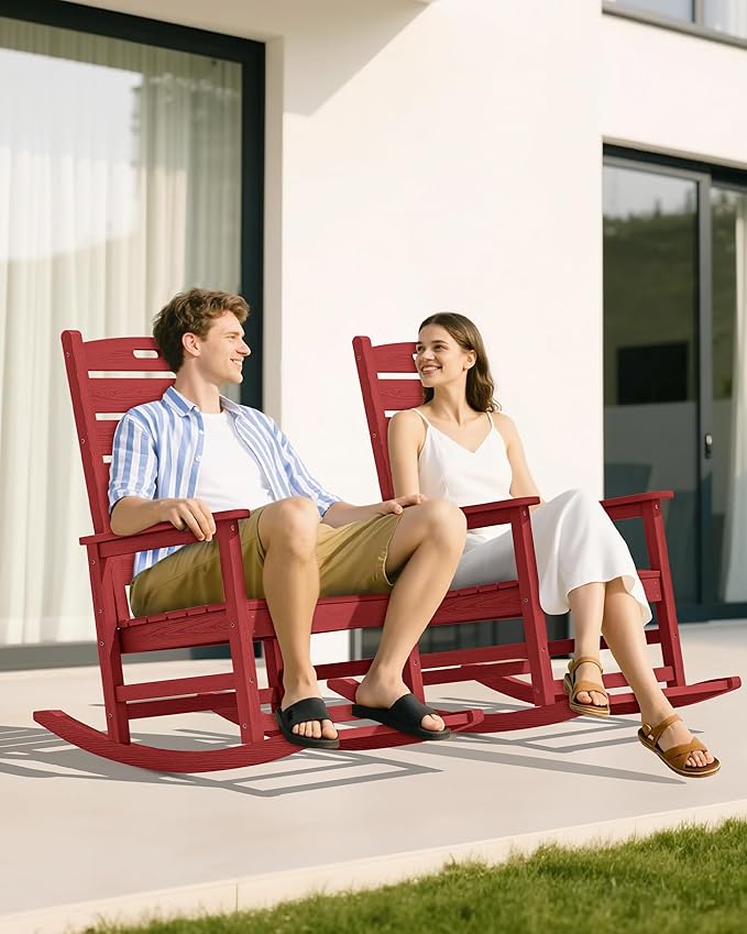 SERWALL Outdoor Rocking Chair Set of 2, Oversized HDPE Rocker, all Weather - Image 8