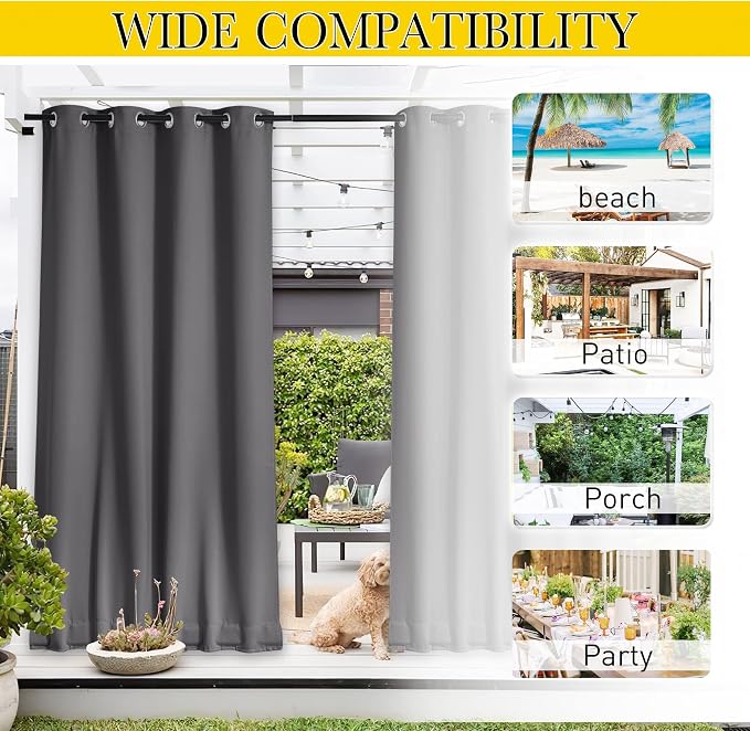 NICETOWN 2 Panels Outdoor Curtains Waterproof Fixed Bottom W52xL95 Grey | - Image 7