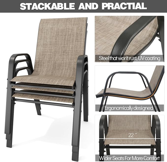 Patio Chairs Set of 6, Stackable Outdoor Dining Chairs - Image 6