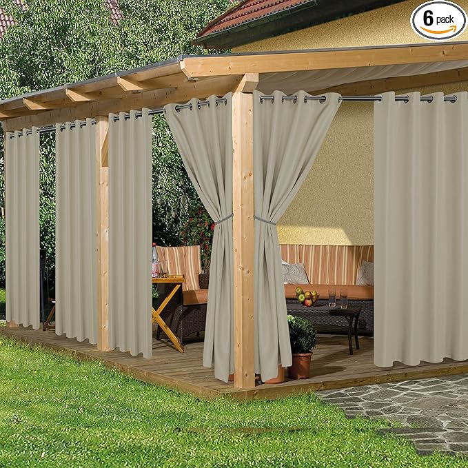 HolidayIdeas Outdoor Curtains for Patio Waterproof 6 Pcs 54x95 Inch Taupe | by HolidayIdeas