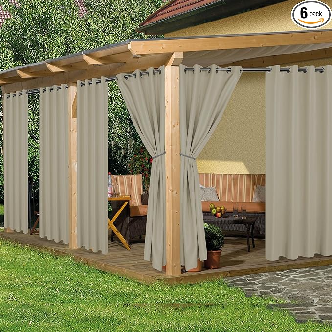 HolidayIdeas Outdoor Curtains for Patio Waterproof 6 Pcs 54x84 Inch Taupe | by HolidayIdeas