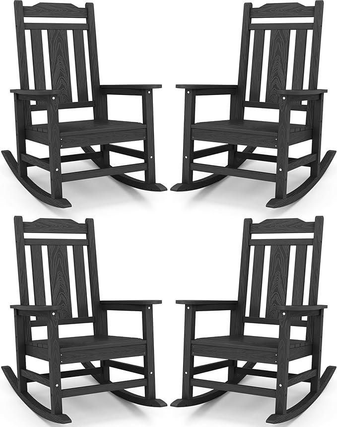 SERWALL Oversized Outdoor Rocking Chairs Set of 4, HDPE Patio Rocker, All by Unknown