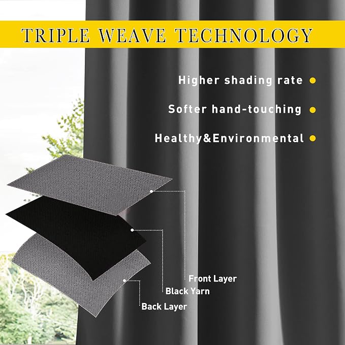 NICETOWN Outdoor Curtains for Patio Waterproof & Windproof W100xL108 Grey | - Image 2