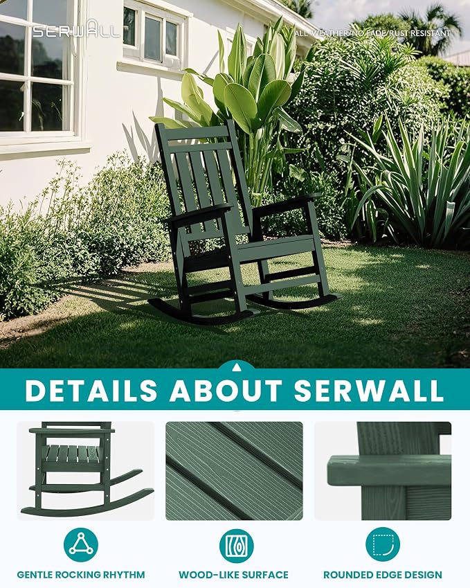 SERWALL Outdoor Rocking Chair Set of 2, HDPE Rocker - Image 4