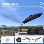 PURPLE LEAF Cantilever Umbrella 9' X 12' Solar LED Light Patio, Support to - Image 7
