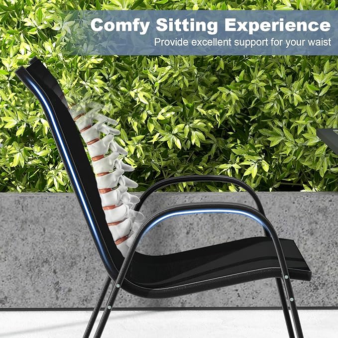 Tangkula Patio Dining Chairs Set of 2, Outdoor Stackable All Weather Heavy Duty - Image 6