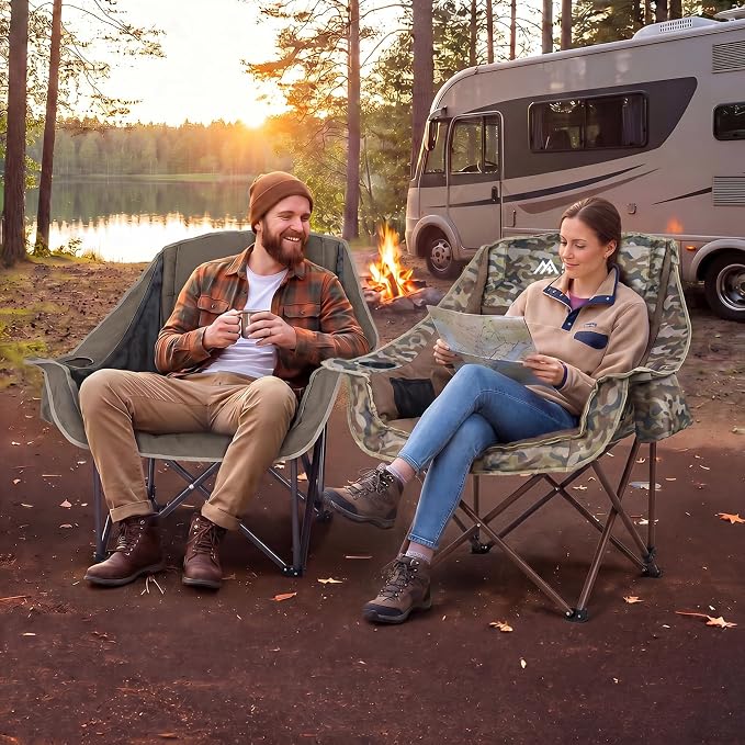 Oversized 2 Pack Camping Chairs, Camping Chairs Support 450LBS, Camouflage | - Image 2