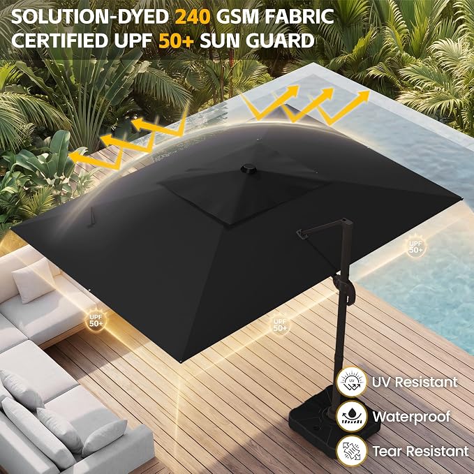 10x10 FT Patio Cantilever Umbrella, Rectangular Heavy Duty Offset Umbrella - Image 6