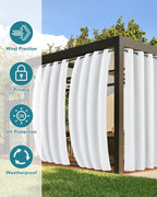 Windproof Outdoor Curtains for Patio Waterproof 4 Pcs 54x108 In White | Grommet - Image 3