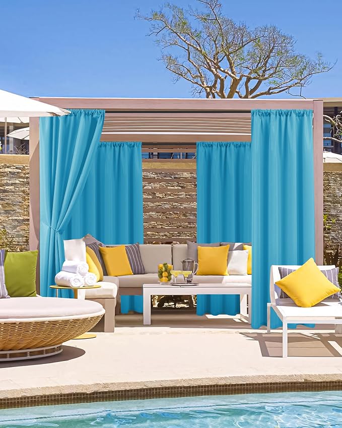 Outdoor Curtains for Patio Waterproof Rod Pocket 6 Pcs 54x95 Inch Teal | - Image 2