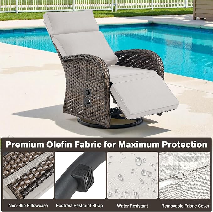 Dual-Adjust Swivel Outdoor Recliner Chair Set of 3 - Image 6