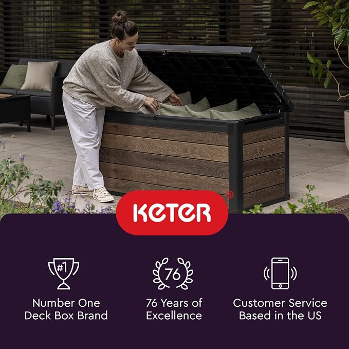 Keter Kentwood 50 Gal Outdoor Storage Box and Patio Side Table | Grey, - Image 8